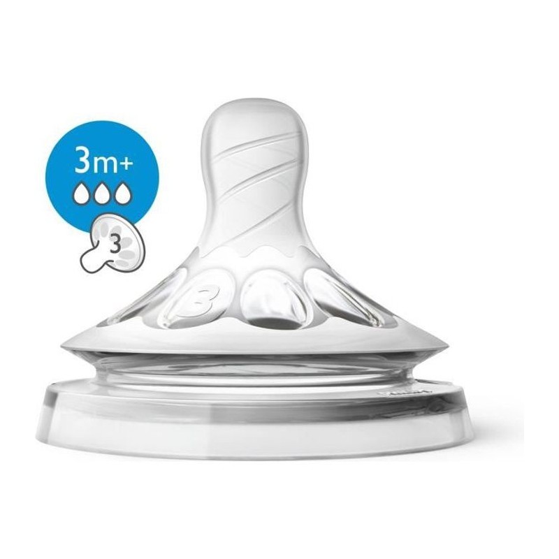 PHILIPS AVENT SCF043/27 Lot de 2 tétines Natural Silicone Débit Moyen +3m