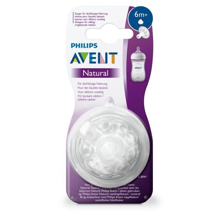 PHILIPS AVENT SCF046/27 Lot de 2 tétines Natural - 6 Mois et - Débit