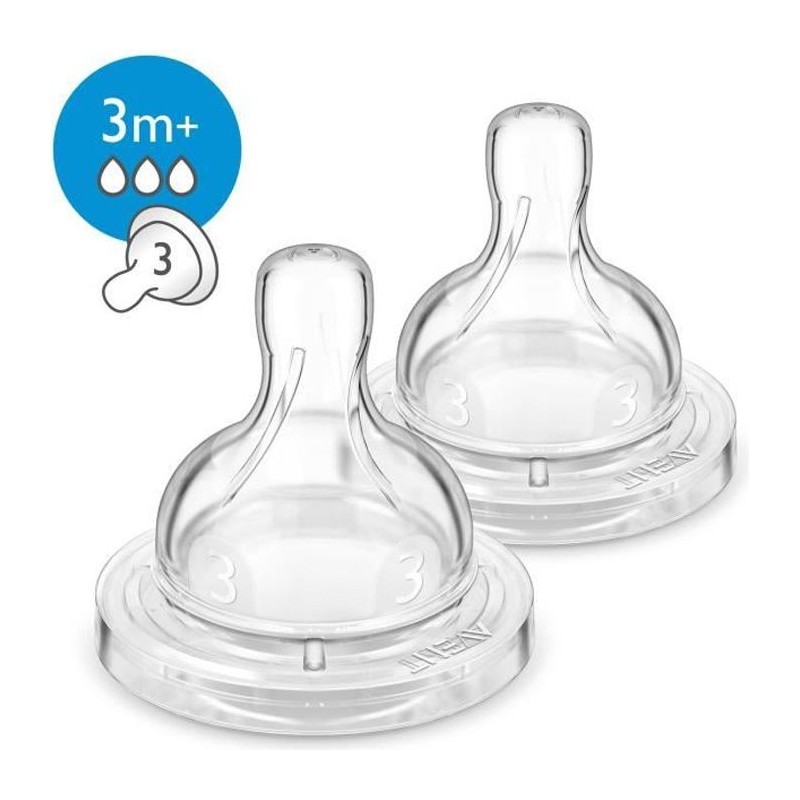 PHILIPS AVENT SCF633/27 Lot de 2 tétines Natural - 3 mois et + - Débit moyen (3 trous)