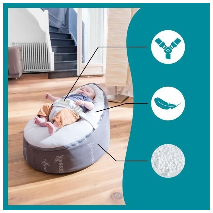 BABYMOOV Doomoo Nid - Transat bébé - Pouf Evolutif & Multifonctions