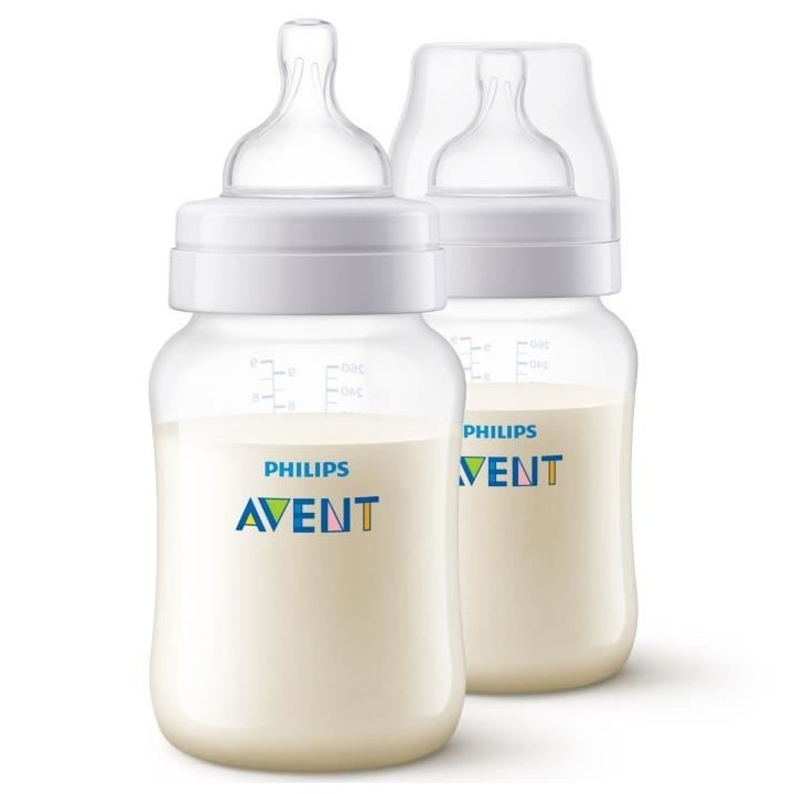 PHILIPS AVENT SCF813/27 Lot de 2 biberons Anti-colic 1m+ - 260 ml