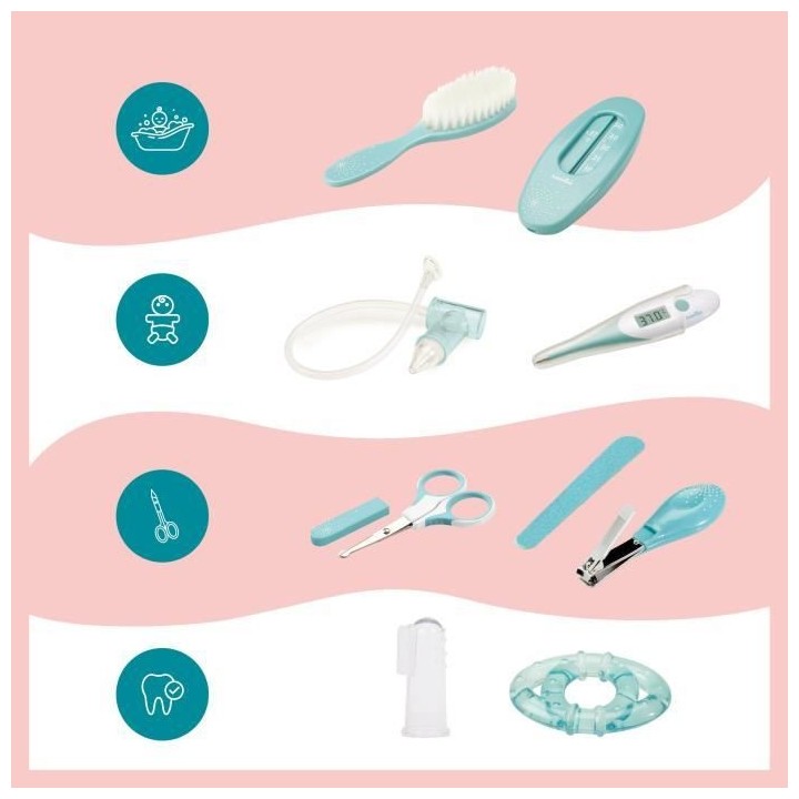 Babymoov Trousse de soin pour bébé, 9 Accessoires, avec Thermometre