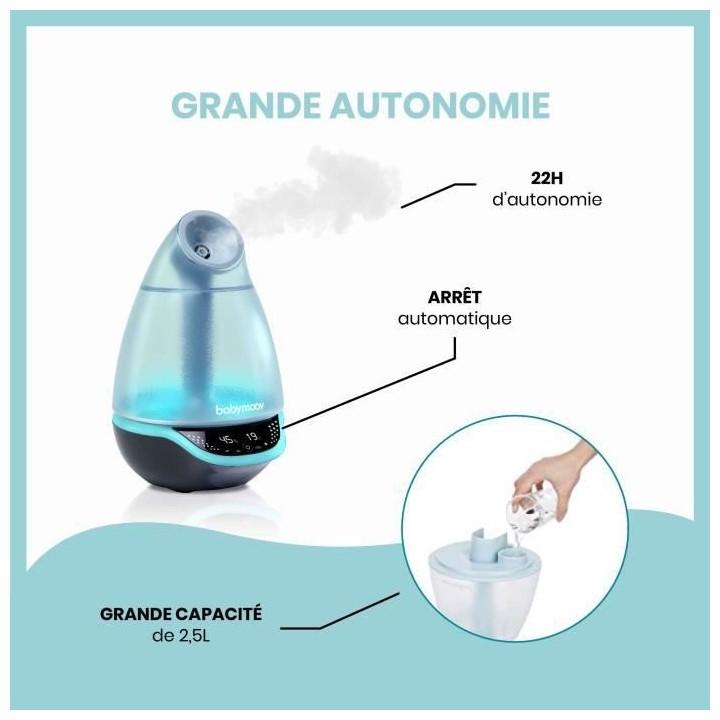 Babymoov Hygro(+) – Humidificateur d'air, 22h d'Autonomie, Silencieu