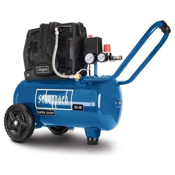 Compresseur d'air silencieux horizontal a deux cylindres Scheppach HC2