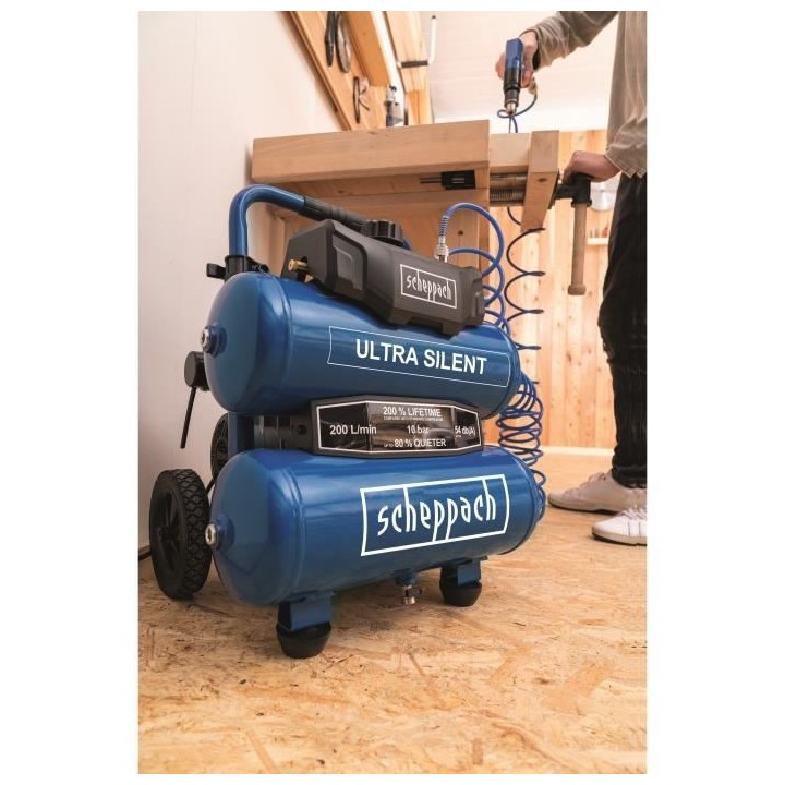 Compresseur d'air ultra-silencieux horizontal Scheppach HC20SI - 20L -