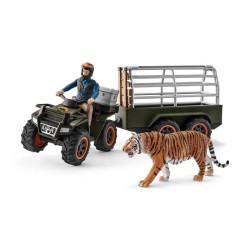 Schleich Figurine 42351 - Vie sauvage - Quad avec remorque et ranger