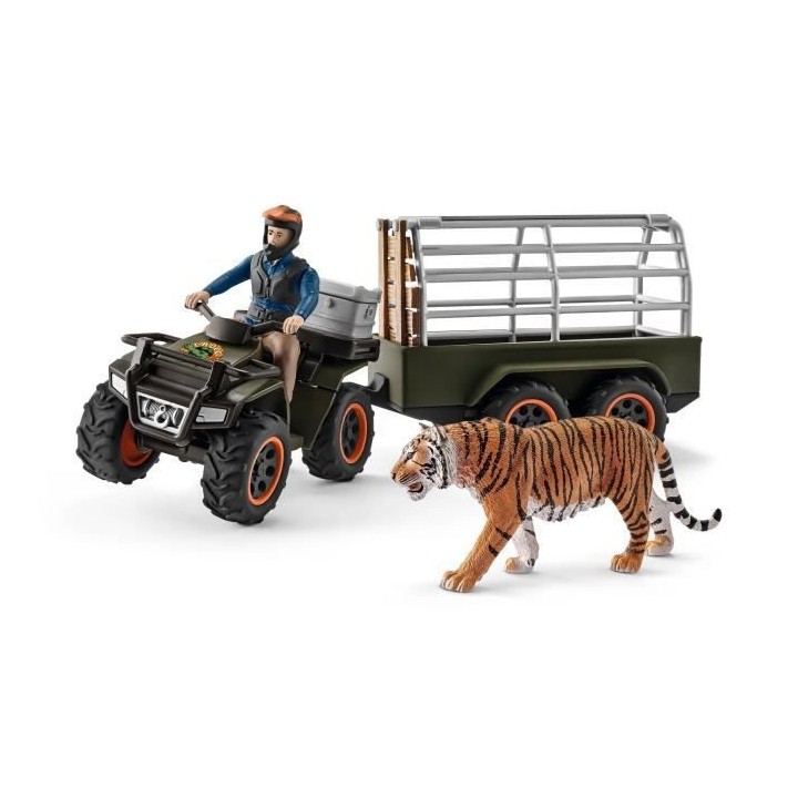 Schleich Figurine 42351 - Vie sauvage - Quad avec remorque et ranger