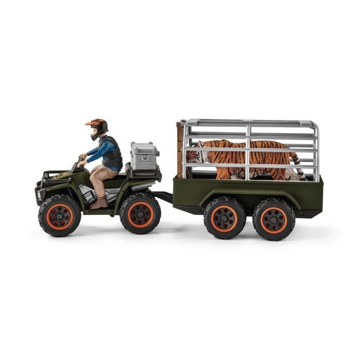 Schleich Figurine 42351 - Vie sauvage - Quad avec remorque et ranger