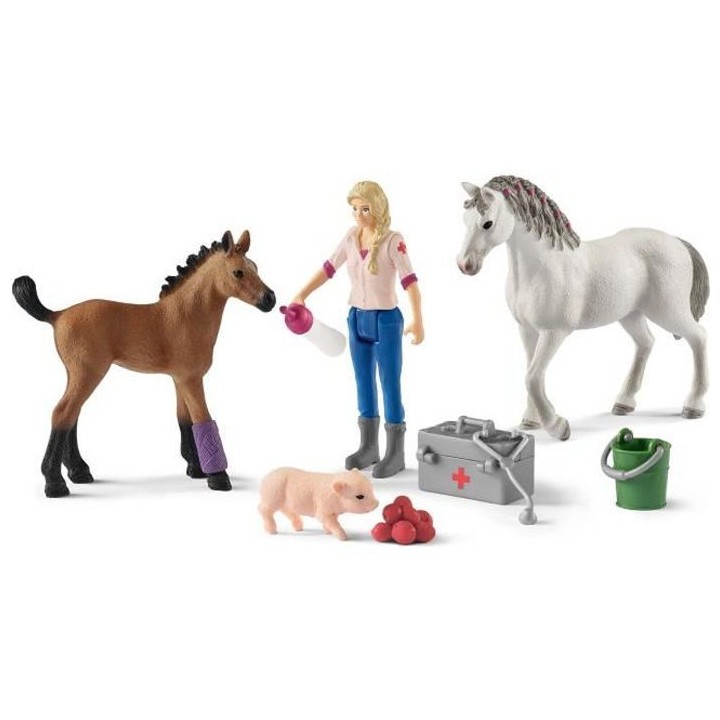 SCHLEICH Visite du vétérinaire pour Jument et Poulain - Pour enfant