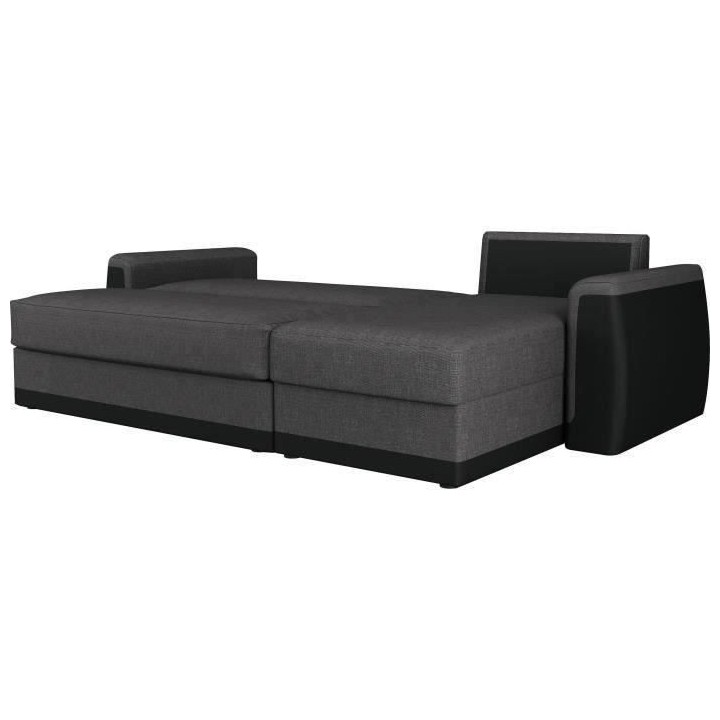 Canapé d'angle convertible 3 places JAMES - Simili noir et tissu gris