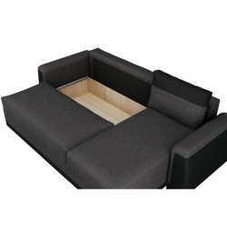 Canapé d'angle convertible 3 places JAMES - Simili noir et tissu gris anthracite - Contemporain - L 230 x P 142 cm