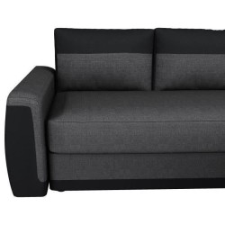 Canapé d'angle convertible 3 places JAMES - Simili noir et tissu gris anthracite - Contemporain - L 230 x P 142 cm