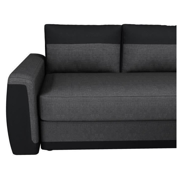 Canapé d'angle convertible 3 places JAMES - Simili noir et tissu gris