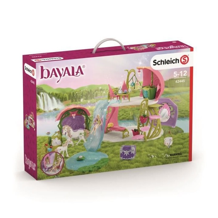 SCHLEICH - Figurine 42445 Maison-fleur pailletée avec licornes, lac e