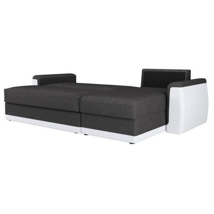 Canapé d'angle convertible 3 places JAMES- Simili blanc et tissu gris