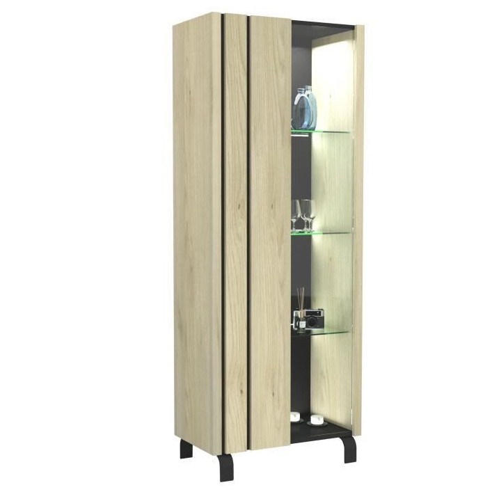 Vitrine 1 porte - Décor chene - L 73 x P 40 x H 183 cm - RUSH