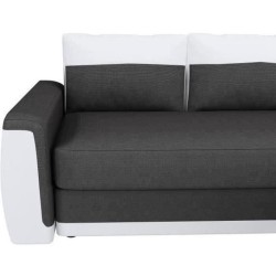 Canapé d'angle convertible 3 places JAMES- Simili blanc et tissu gris anthracite - Contemporain - L 230 x P 142 cm