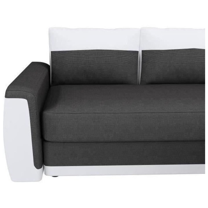 Canapé d'angle convertible 3 places JAMES- Simili blanc et tissu gris