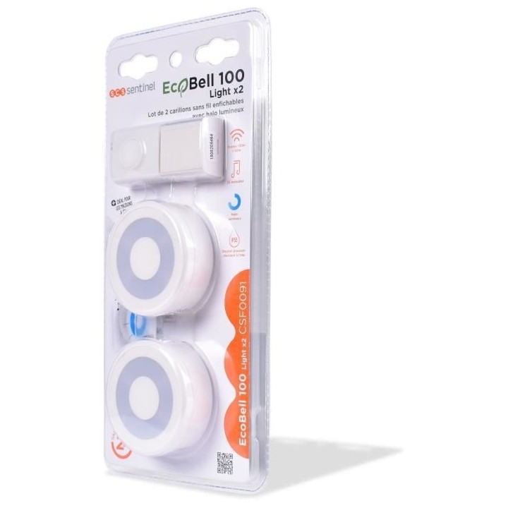 SCS SENTINEL Lot de 2 carillons enfichables sans fil sans pile avec ha