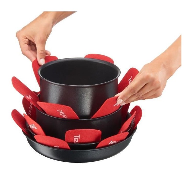 TEFAL Set de 4 protecteurs de poele K2203004 38x36x1cm rouge
