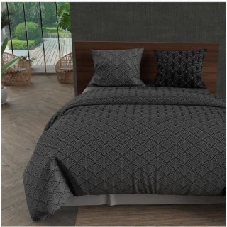 Parure housse de couette PAON - 240 x 220 cm - Microfibre - Gris - SOL