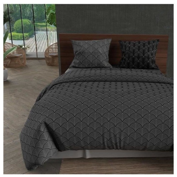 Parure housse de couette PAON - 240 x 220 cm - Microfibre - Gris - SOL