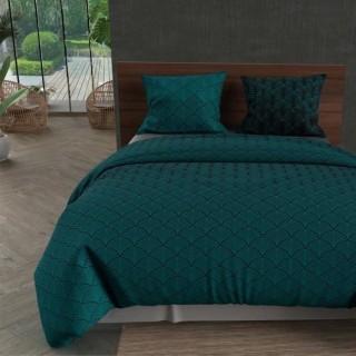 Parure housse de couette PAON - 240 x 220 cm - Microfibre - Bleu - SOL
