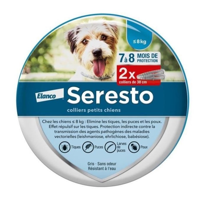 Seresto Chien Collier Anti-Puces et Anti-Tiques -8kg 2 unités