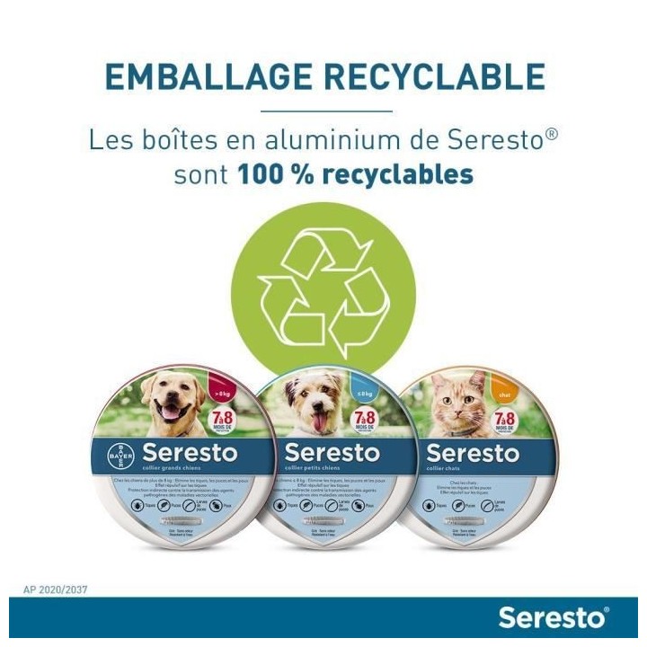 Seresto Chien Collier Anti-Puces et Anti-Tiques -8kg 2 unités