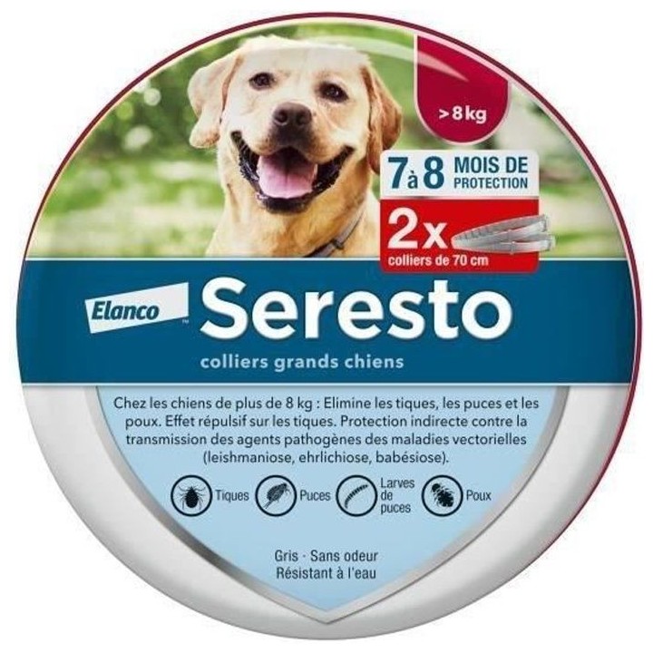 Seresto Chien Collier Anti-Puces et Anti-Tiques +8kg 2 unités