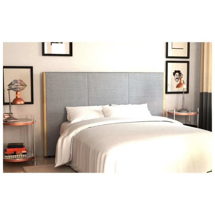Tete de lit CALUA - Chene massif - Tissu Gris - 165x120 cm