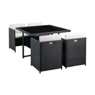 Salon de jardin en résine tressée noire avec cousins - 4 personnes -