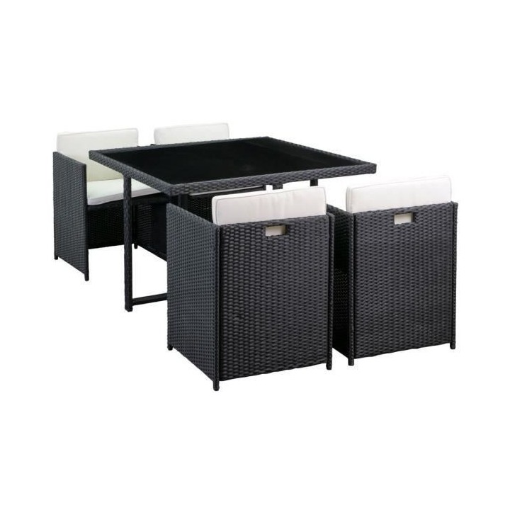 Salon de jardin en résine tressée noire avec cousins - 4 personnes -