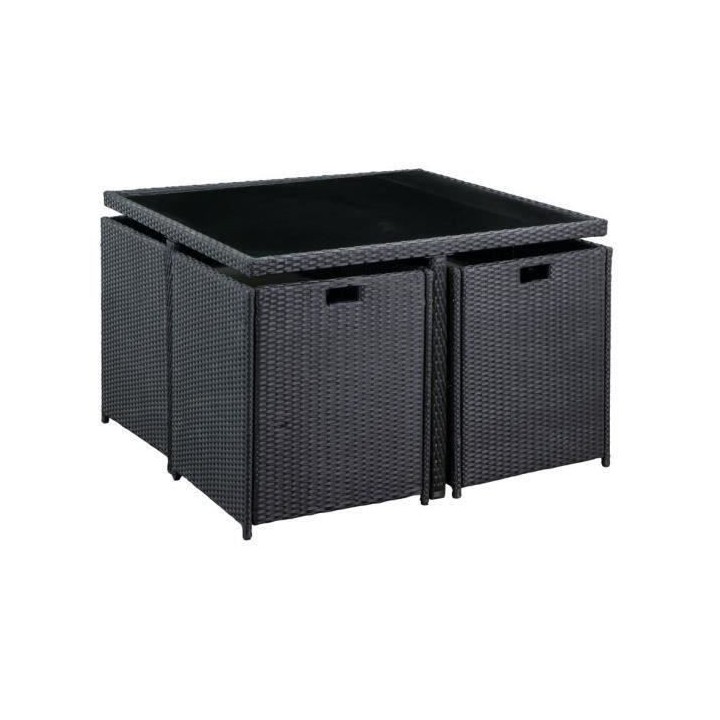 Salon de jardin en résine tressée noire avec cousins - 4 personnes -