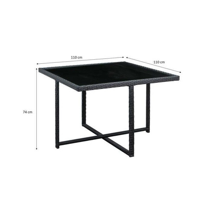 Salon de jardin en résine tressée noire avec cousins - 4 personnes -