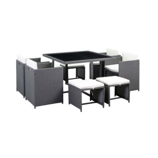 Ensemble salle a manger de jardin en rotin avec coussins - 8 personnes