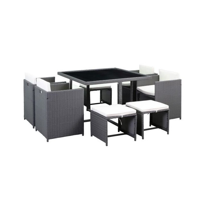Ensemble salle a manger de jardin en rotin avec coussins - 8 personnes
