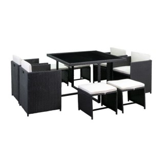 Ensemble salle a manger de jardin en rotin avec coussins - 8 personnes