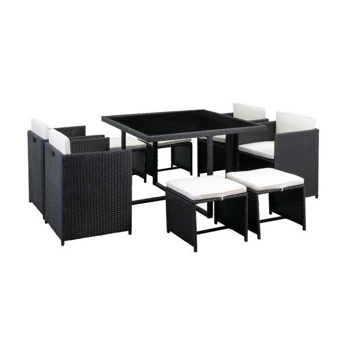 Ensemble salle a manger de jardin en rotin avec coussins - 8 personnes