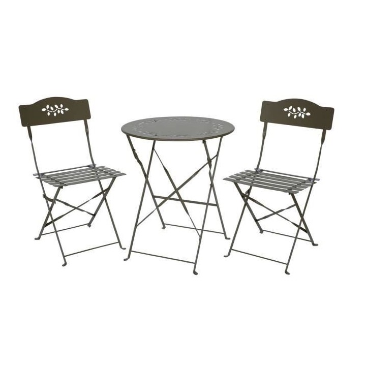 Set bistrot 2 personnes - Table ronde 60 cm + 2 chaises - Acier thermo