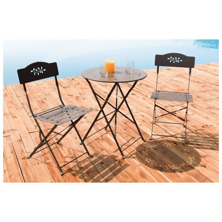 Set bistrot 2 personnes - Table ronde 60 cm + 2 chaises - Acier thermo