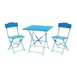 Set bistrot 2 personnes - Table 70x70 cm + 2 chaises - Acier thermolaq
