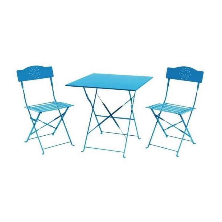 Set bistrot 2 personnes - Table 70x70 cm + 2 chaises - Acier thermolaq