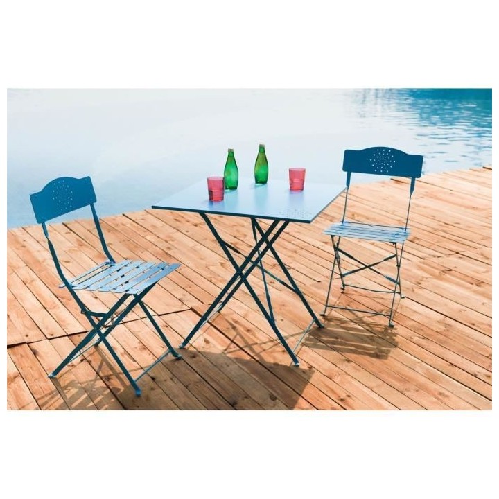 Set bistrot 2 personnes - Table 70x70 cm + 2 chaises - Acier thermolaq