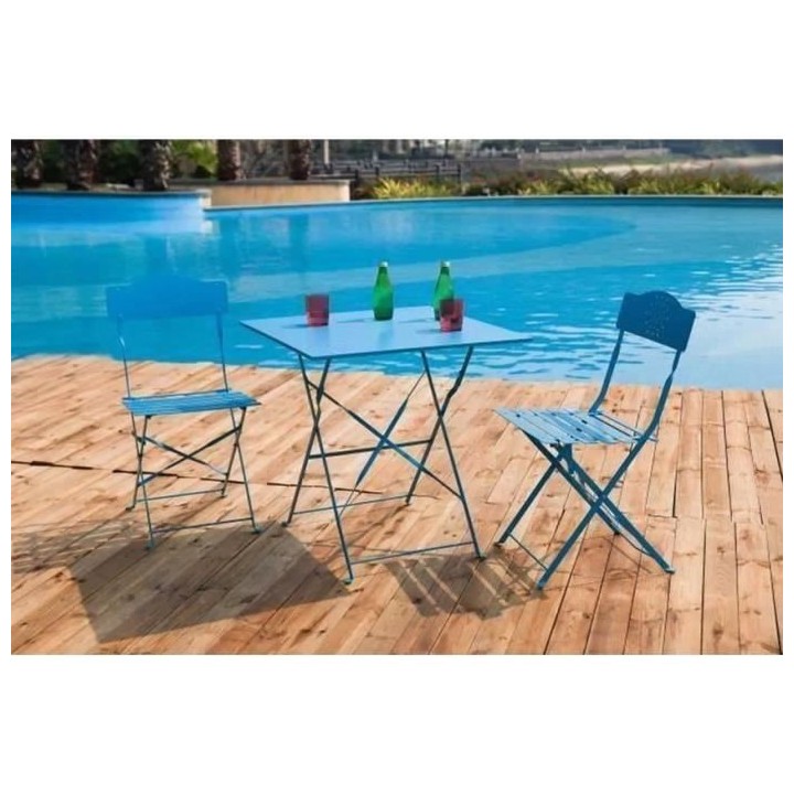 Set bistrot 2 personnes - Table 70x70 cm + 2 chaises - Acier thermolaq
