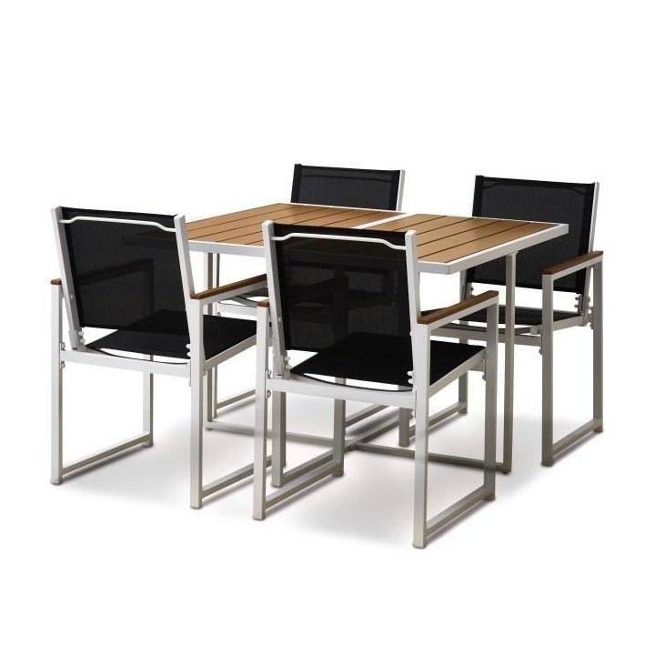 Ensemble repas je jardin 4 personnes - Table 110x110 cm - Aluminium et