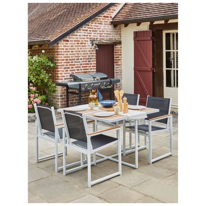 Ensemble repas je jardin 4 personnes - Table 110x110 cm - Aluminium et