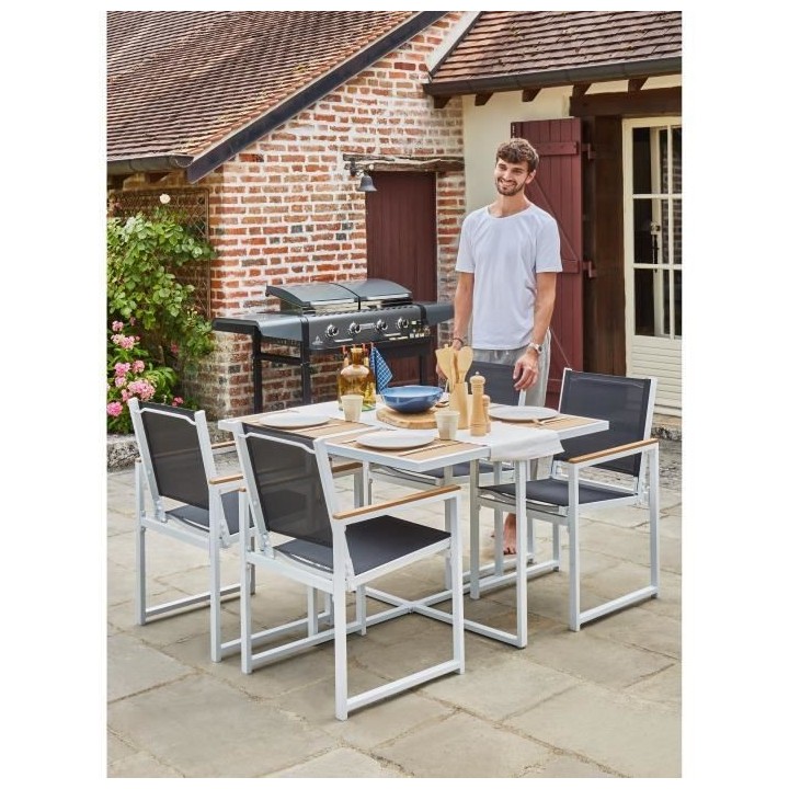 Ensemble repas je jardin 4 personnes - Table 110x110 cm - Aluminium et