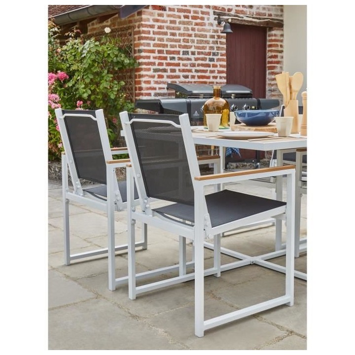 Ensemble repas je jardin 4 personnes - Table 110x110 cm - Aluminium et