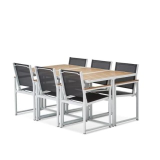 Ensemble repas je jardin 6 personnes - Table 160x110 cm - Aluminium et